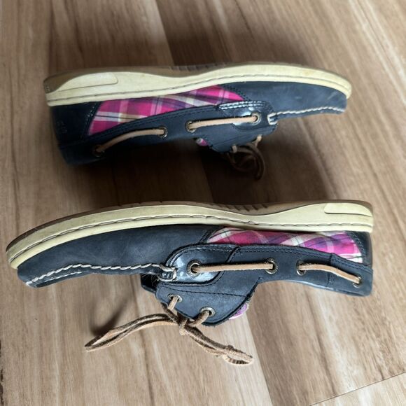 Sperry Boat Shoes Loafers Navy Leather Plaid Lace-Up Women sz 8.5 Preppy Casual - Picture 3 of 9